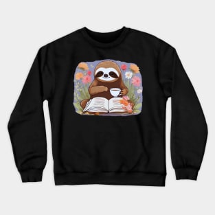 Sloth With Cup Of Tea And Book Crewneck Sweatshirt